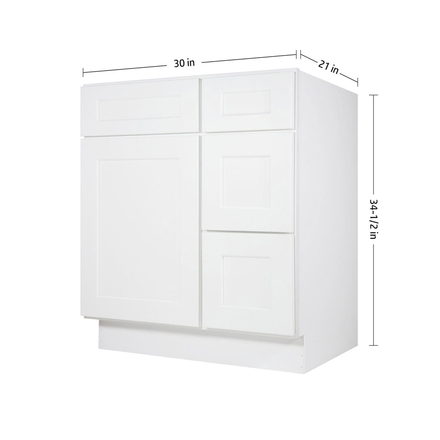 V3021DR Shaker White Vanity Combo Base Cabinet Right