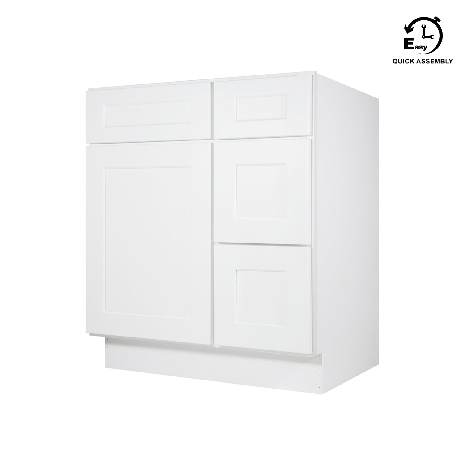 V3021DR Shaker White Vanity Combo Base Cabinet Right