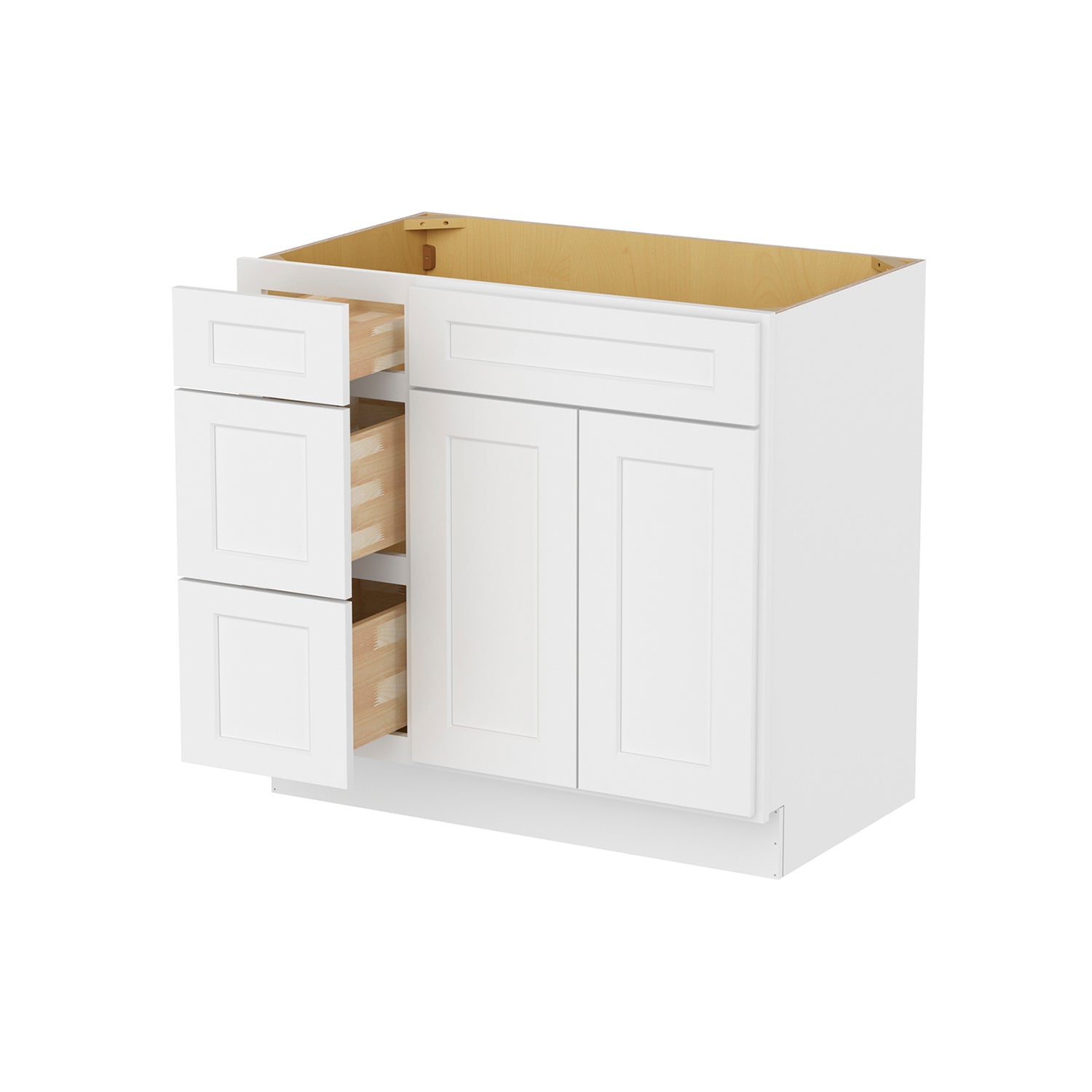 V3621DL Shaker White Vanity Combo Base Cabinet Left