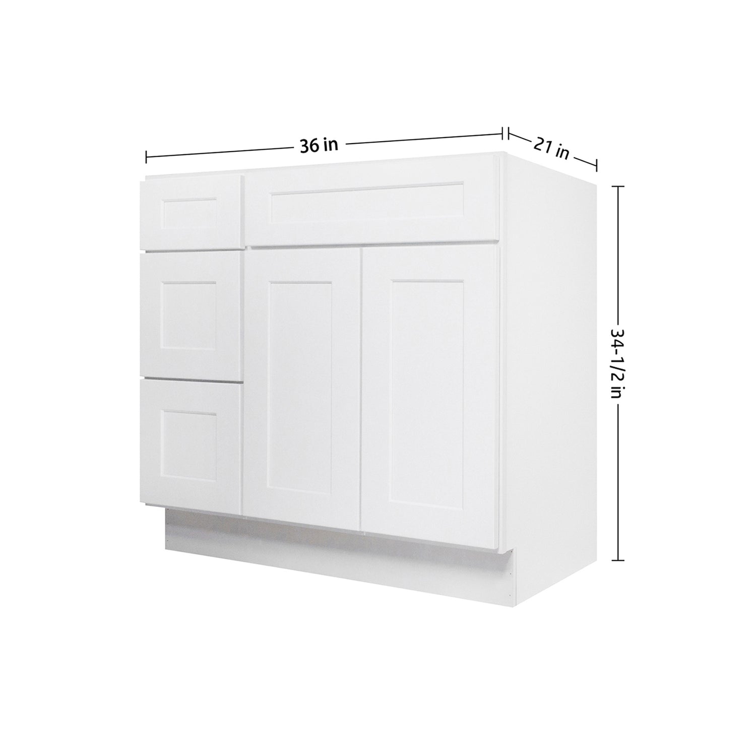 V3621DL Shaker White Vanity Combo Base Cabinet Left