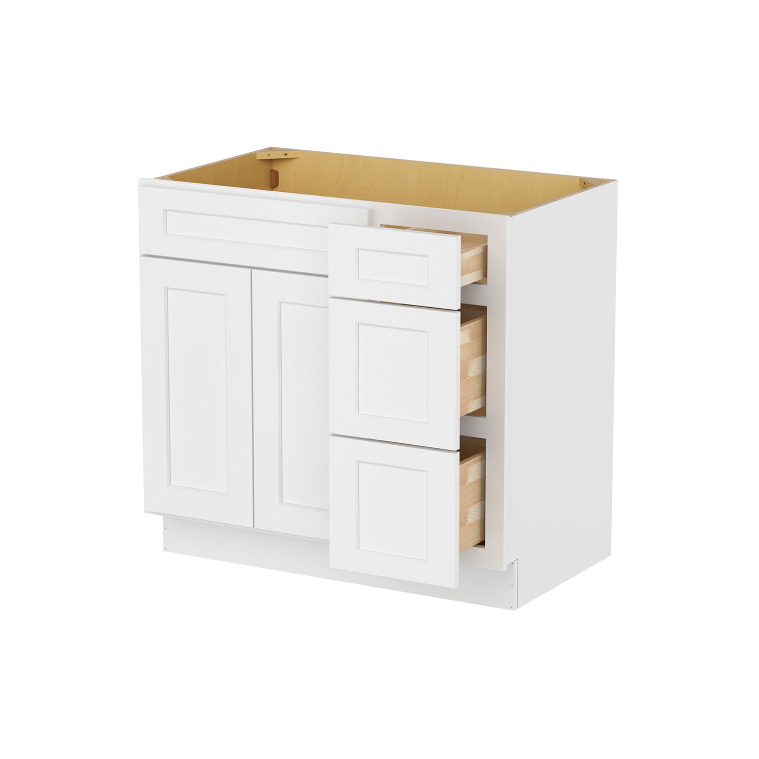 V3621DR Shaker White Vanity Combo Base Cabinet Right