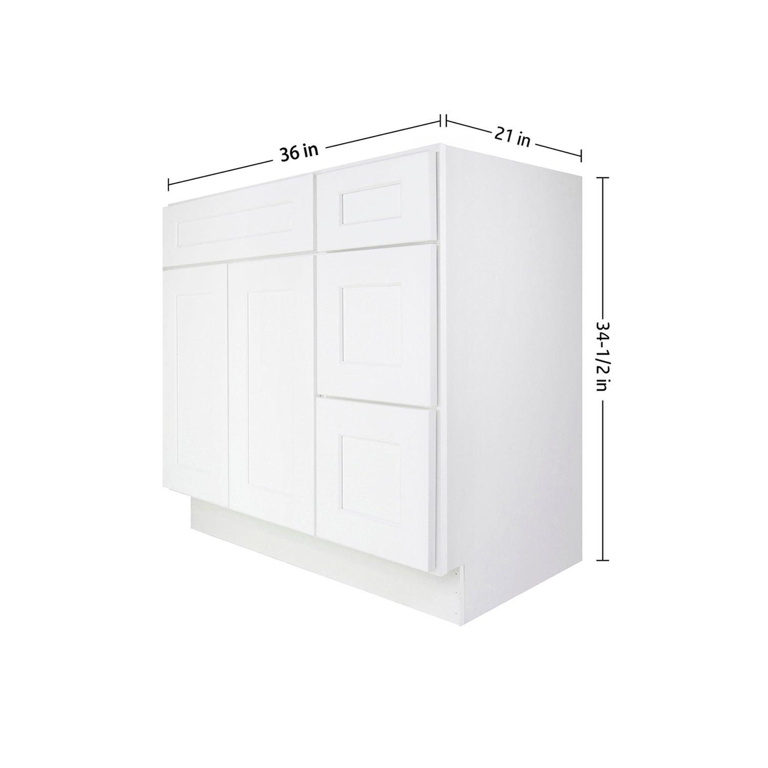 V3621DR Shaker White Vanity Combo Base Cabinet Right