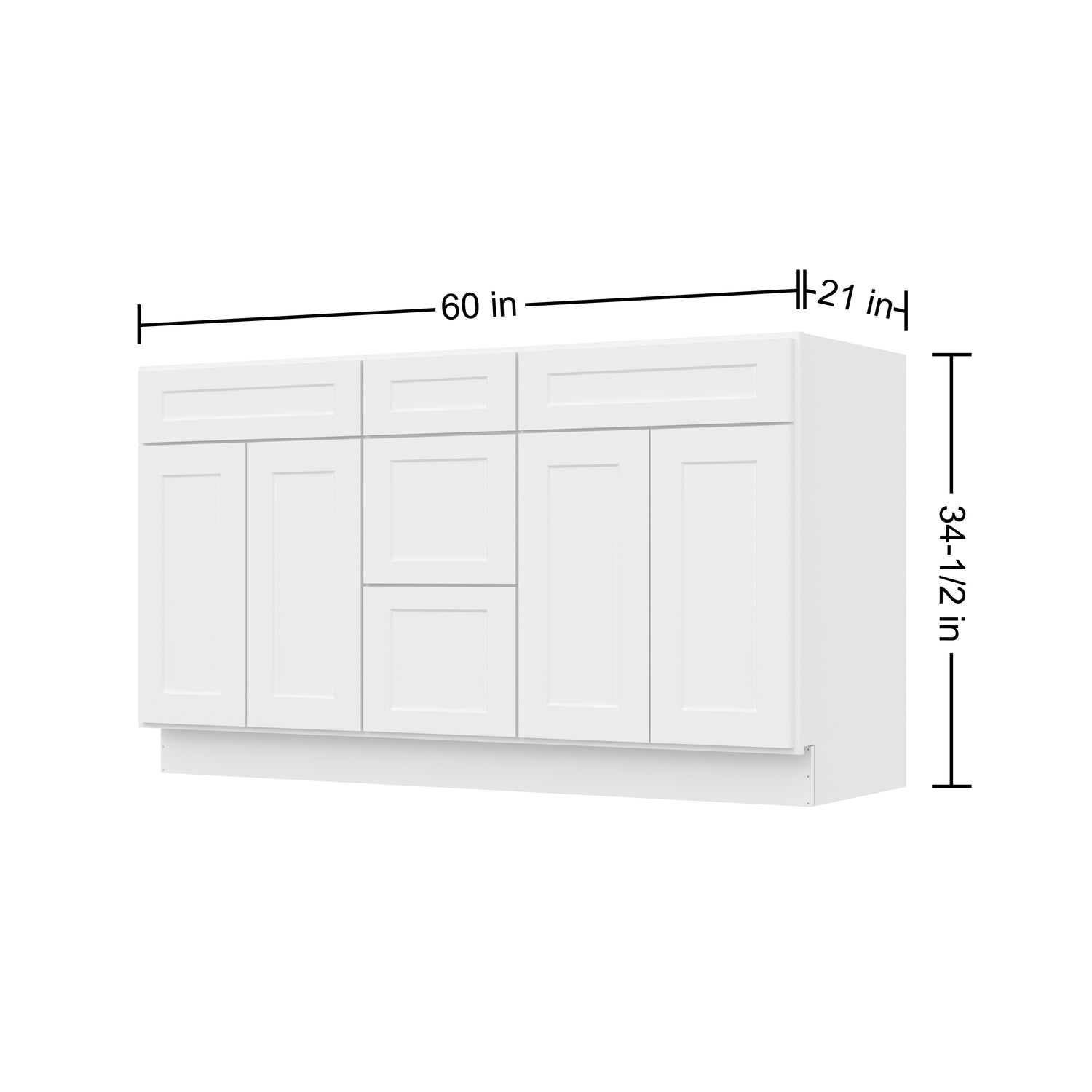 VSDB60 Shaker White Vanity Double Sink Base Cabinet