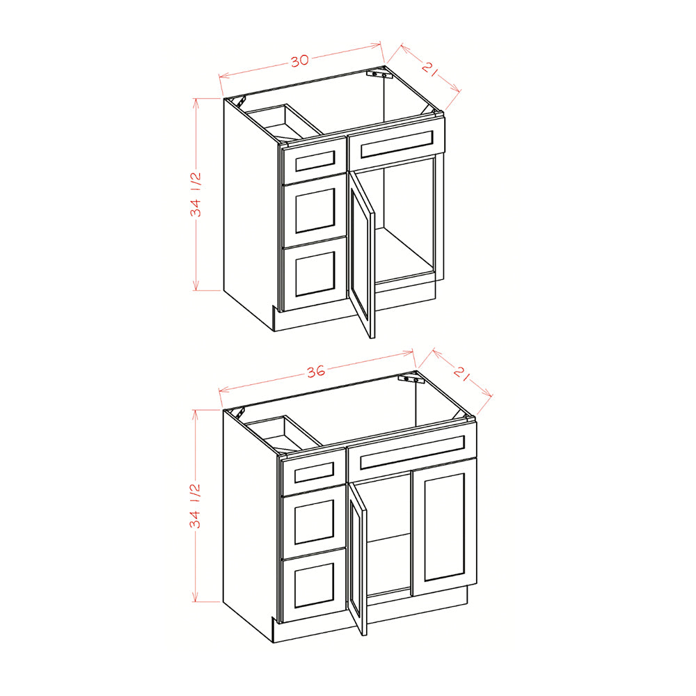 V3021DL Shaker White Vanity Combo Base Cabinet Left