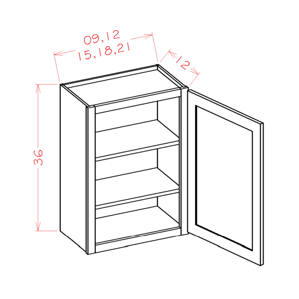 W1236 Shaker White Single Door Wall Cabinet